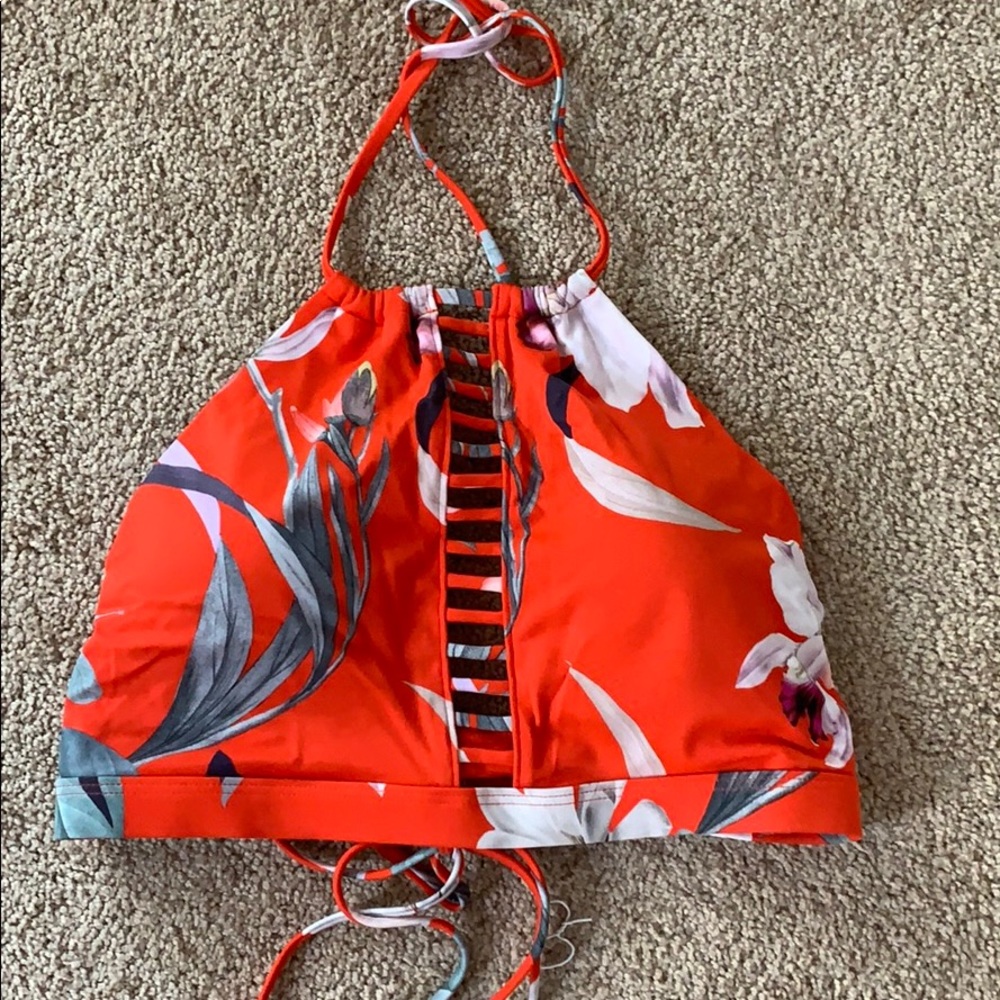 Athleta red floral swim top size large